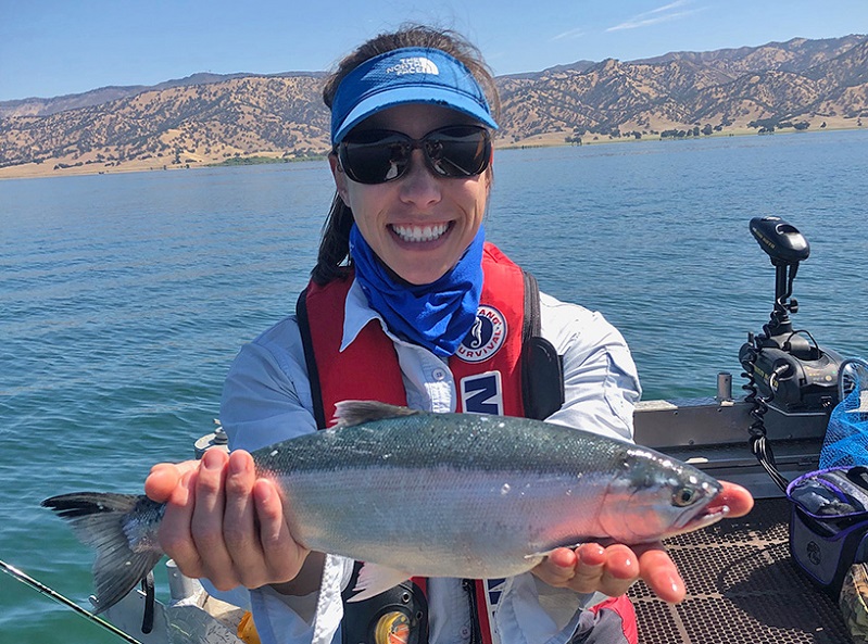 Angler with silver Kokanee fish at Lake Berryessa